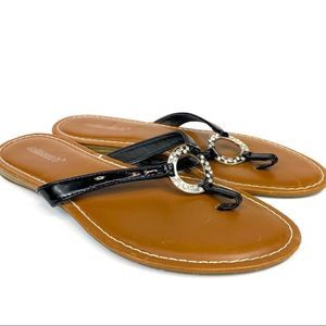 black patent leather sandals with crystals - 7.5